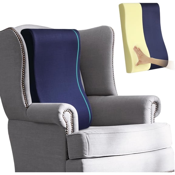 2-in-1 Neck and Lumbar Support Pillow for Recliner Couch and Glider Chair  High-Resilience Foam Back Cushion in Navy Blue, Size M (5'4"5'8")