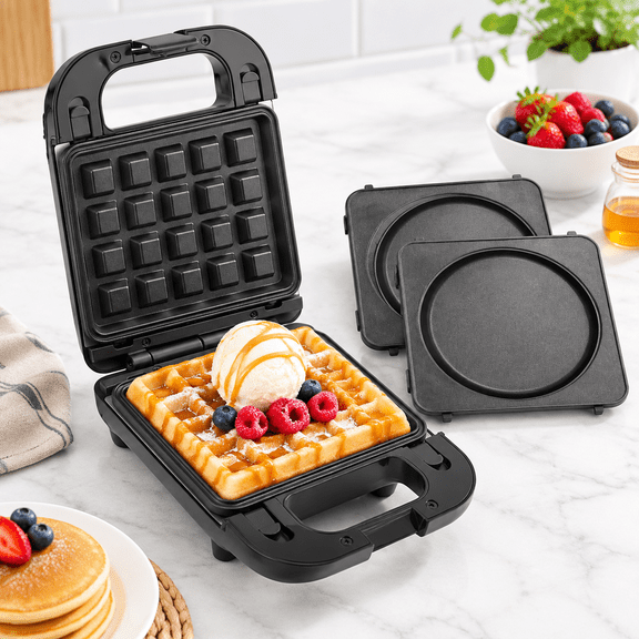 2-in-1 Nonstick Electric Waffle and Pancake Maker with Removable Plates