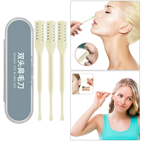 2-in-1 Nose Hair Trimmer & Ear Pick - Double-Sided Personal Grooming Tool with 360° Rotary Blade for Safe Hair Removal, Stainless Steel Ear Scoop Wax Cleaner for Men & Women (Manual No Battery)