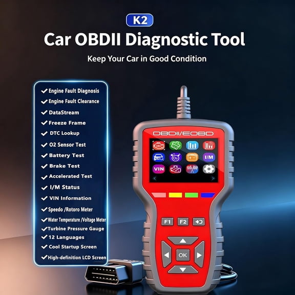 2-in-1  OBD2 Scanner and  Tester,  Code Reader and Engine Fault Code Diagnostic Tool for 1996+ OBDII Protocol , Red