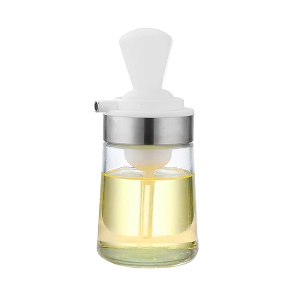 2-in-1 Olive Oil Dispenser Bottle for Kitchen with Brush , Drizzle or Brush Vinegar, Soy and Cooking Oil Container Glass Oil Cruet/Leakproof Spout - white