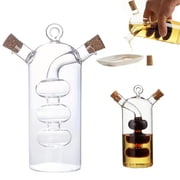 2-in-1 Olive Oil and Vinegar Dispenser Cruet Bottle, Dual Chamber Glass Dispenser with Cork Stopper for Kitchen Cooking, Salad Dressings - 6.5" H x 2.56" Dia