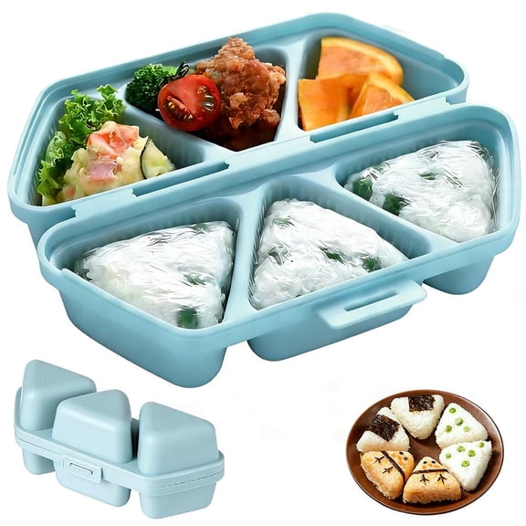2-in-1 Onigiri Maker and Bento Box Made of PP Material for Busy Individuals, in Blue and Beige, 21 x 8 x 9.5 cm Dimensions