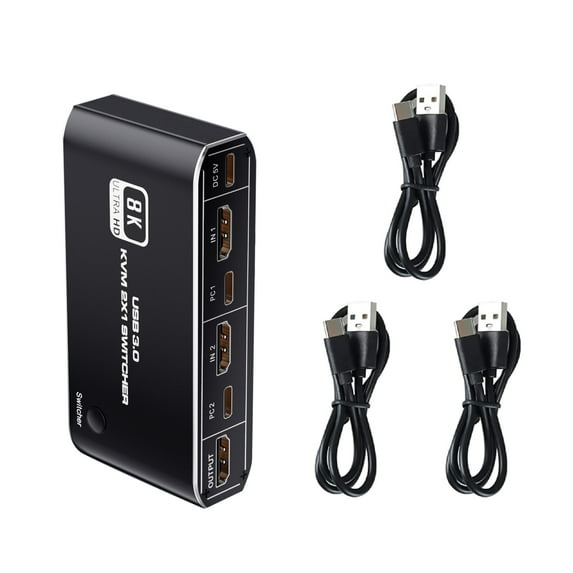 2 in 1 Out USB 3.0 KVM Switcher, 8K@60Hz 4K@120Hz HDMI 2.0 KVM USB Switcher KVM Switcher with Hotkey Accessories