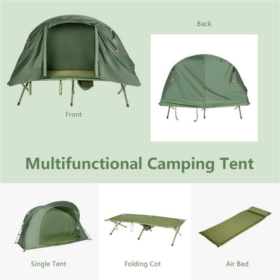 2-in-1 Outdoor Camping Tent & Cot Combo for 1 Person, Waterproof Oxford Fabric, 6.5ft Green Bed, Heavy Duty 330lb Capacity, Stable Iron Frame for Camping & Hiking