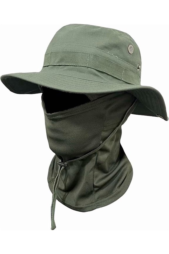 2 in 1 Outdoor Sports Boonie Hat, Camo Boonie Sun Hat with Face, Unisex Outdoor Wide Brimmed Fisherman's Hat(E)
