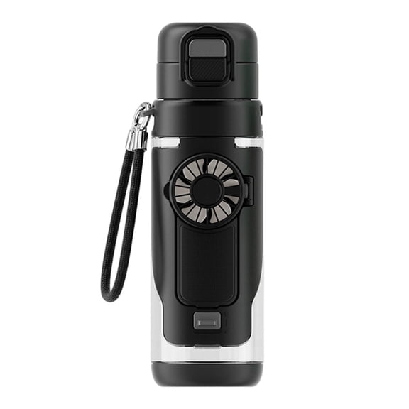 2 in 1 Outdoor Sports Water Bottle Built In Foldable Fan USB C 3 Speed Cooling Cup 690ml