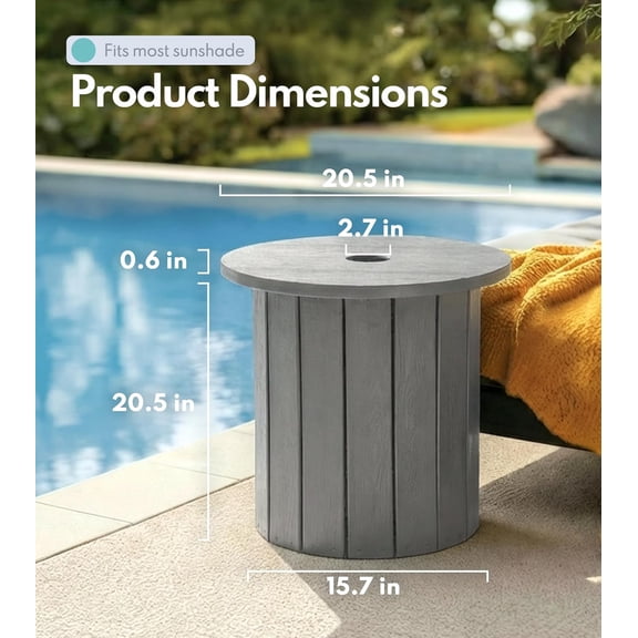 2-in-1 Outdoor Umbrella Side Table with 5cm Extended Desktop, 5 Gallon Water Base, All-Weather HDPE for Poolside Yard Gray