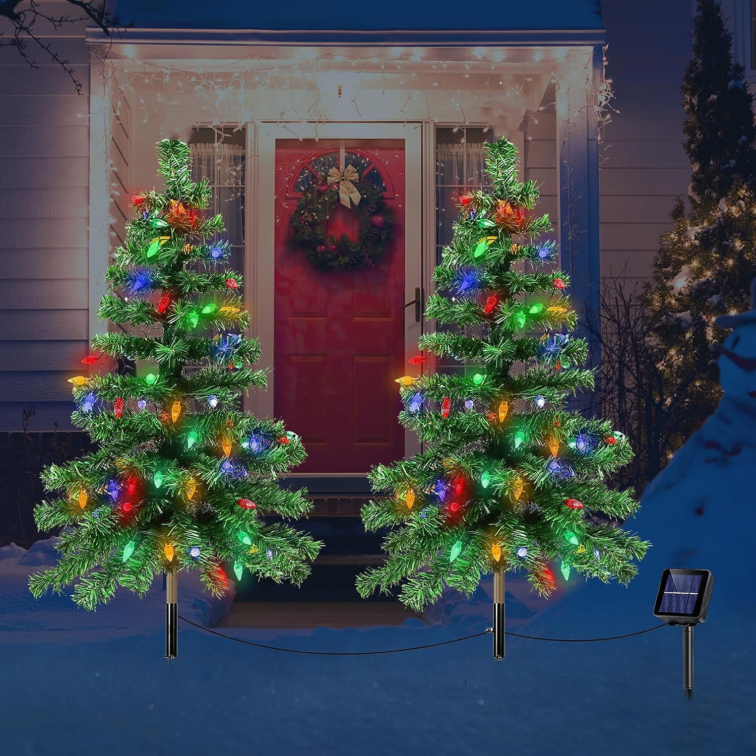 2 in 1 Pack Solar Christmas Trees with Lights, Outdoor Waterproof 32