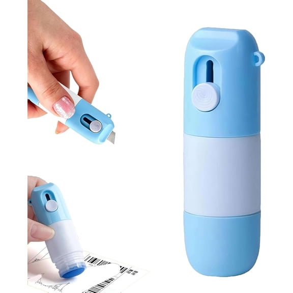 2-in-1 Paper Privacy Wipe Box Cutter,Water-Based Eraser Pen,Thermal Label Correction Marker with Mini Box Cutter,Quick Thermals Paper Data Eraser Pen,Privacy Protection for Label (Blue,1pcs)