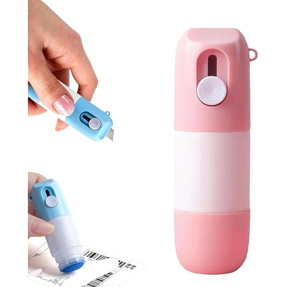 2-in-1 Paper Privacy Wipe Box Cutter,Water-Based Eraser Pen,Thermal Label Correction Marker with Mini Box Cutter,Quick Thermals Paper Data Eraser Pen,Privacy Protection for Label (Pink,1pcs)