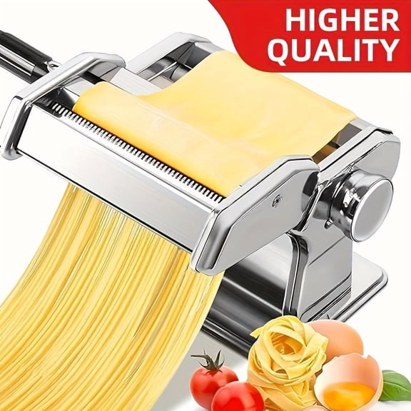 2-in-1 Pasta Machine with 8 Thickness Settings, Roller & Cutter for Fresh Noodles, Lasagna, Dumpling Wrappers, Kitchen Pasta Maker
