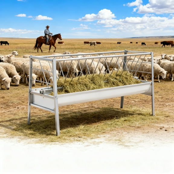 2-in-1 Pasture Feeder, 90 Gallon Hay Feeder Goat, Galvanized Steel Goat Hay Feeder, Heavy Duty Livestock Feeder, Large-Capacity Feed Basin for Horses, Calves, Deer