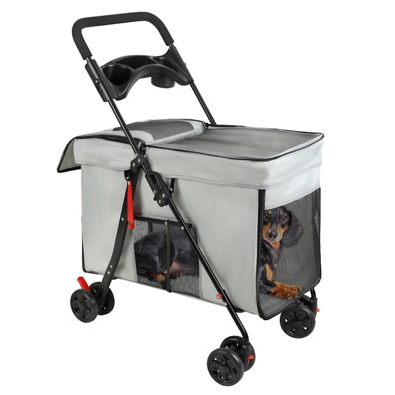 2-in-1 Pet Carrier Backpack & Trolley Case for Cats and Dogs, with Clear Ventilation Holes & Silent Wheels for Airplane Car Travel