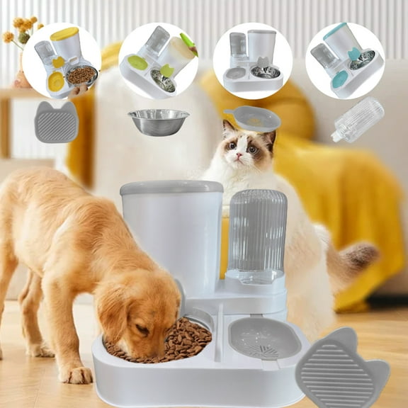 2-in-1 Pet Feeding Set: Automatic Food Bowl & Hanging Water Dispenser, Stainless Steel Bowls – Ideal for Small Dogs, Puppies & Cats, Gray