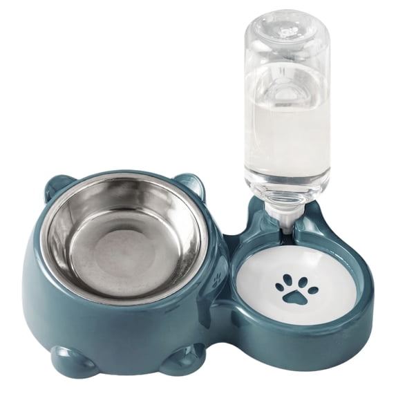 2-in-1 Pet Food and Water Bowl, Plastic Dual Portions Feeding Station for Small Dogs and Indoor Cats, Dark Blue