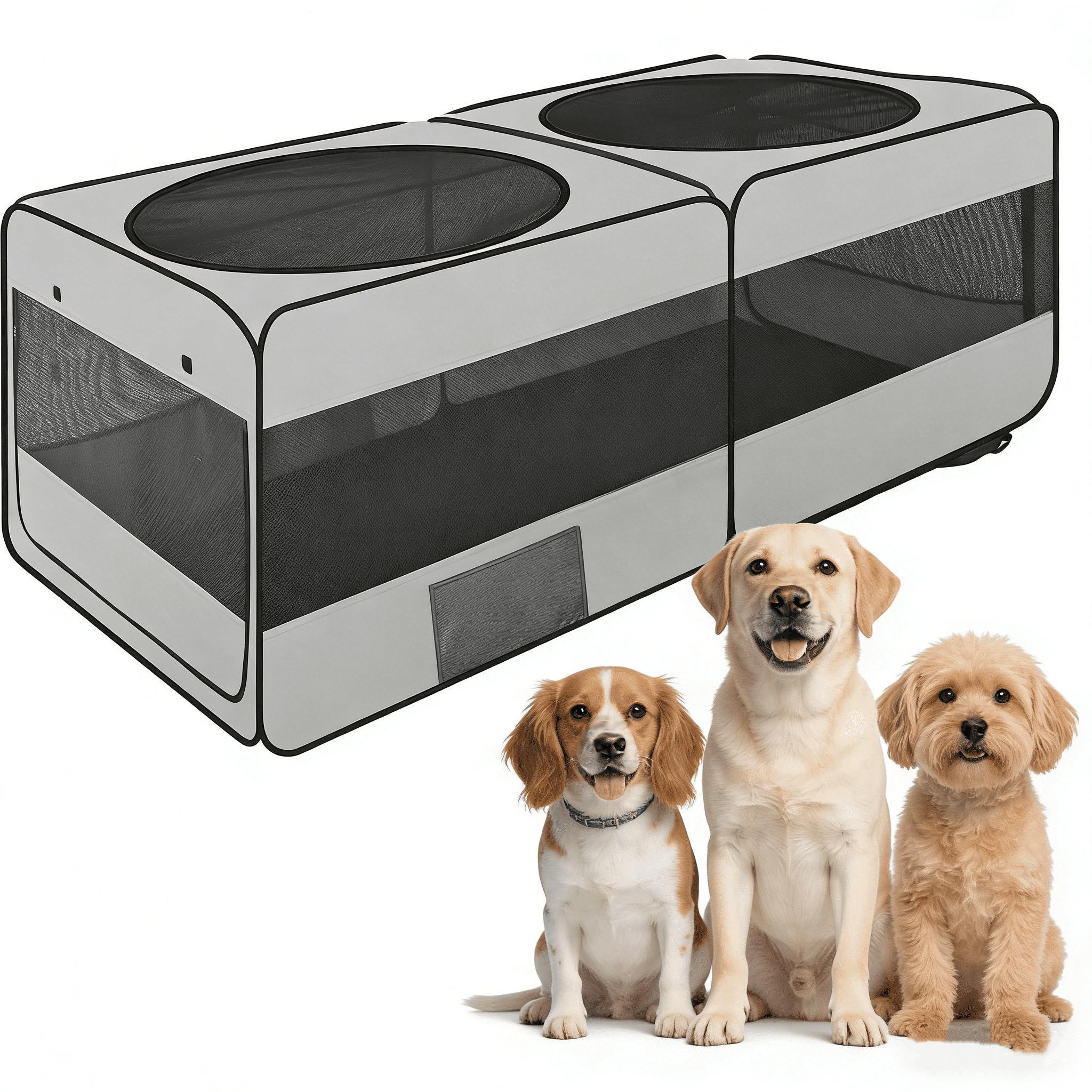 2-in-1 Pet Game Fence for Dogs & Cats - Pop-Up Portable Indoor/Outdoor Closed Design, No Divider Unified Space, Multi-Use Tent/Box Cage Kennel for Small Animals
