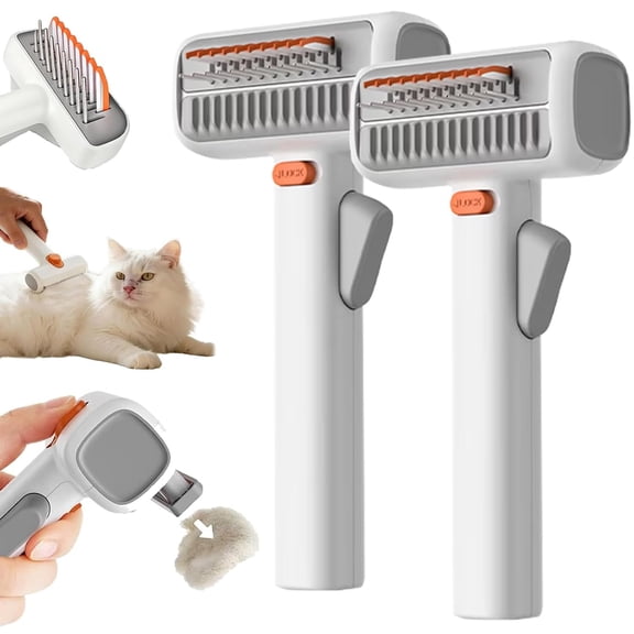 2-in-1 Pet Grooming Comb, Self-Cleaning Dematting & Deshedding Brush for Dogs & Cats, Undercoat Rake for Long & Short Hair