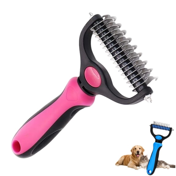 2-in-1 Pet Grooming Tool for Dogs & Cats, Dual-Sided Dematting Comb and Undercoat Rake, Deshedding Brush for Long Hair Thick Coats, Pet Grooming Brush for Reducing Loose Fur and Tangles