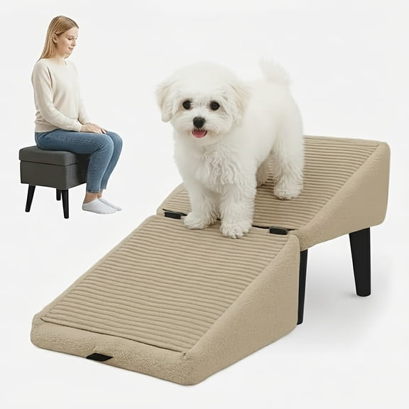 2-in-1 Pet Ramp and Stairs, Space-Saving Ramp for Large & Small Dogs, Beds & Sofas