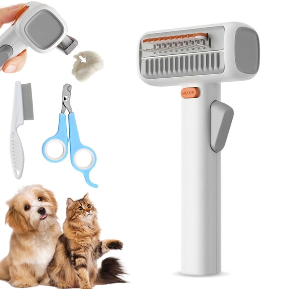 2-in-1 Pet Self-Detangling & Grooming Comb, Professional Undercoat Rake for Dogs & Cats, Double-Sided Dematting Tool Removes Mats & Tangles, Gentle Deshedding Brush for Long Hair