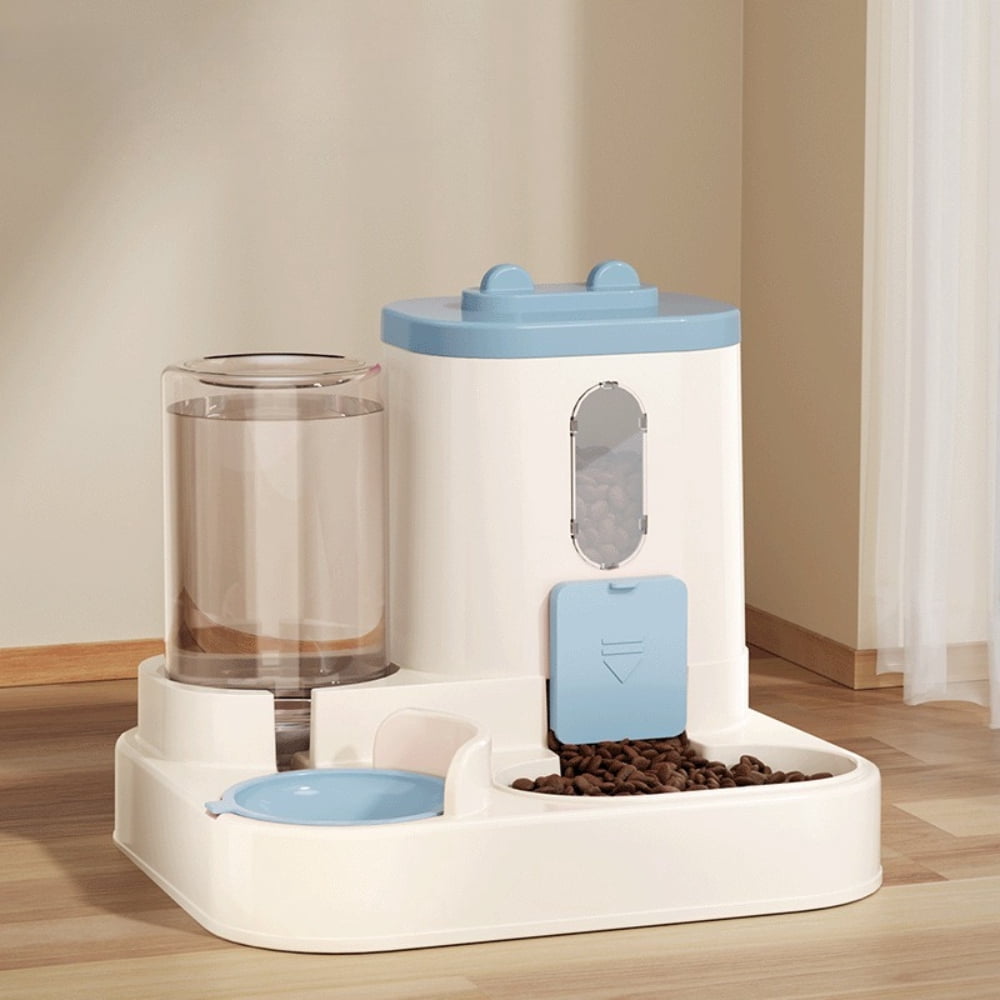 2 in 1 Pets Feeder and Water Dispenser Combo Set, Pet Cat Dog Automatic Feeder and Water Dispenser for Small and Medium Pets Cats Dogs, Blue