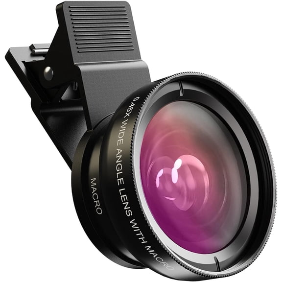 2-in-1 Phone Camera Lens Kit, 12.5X Macro + 0.45X Wide Angle (140) Cell Phone Clip-on Lens for iPhone/Android, Includes Travel Bag