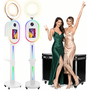 2-in-1 Photo Booth for iPad 10.2" 10.9" 11" 12.9" and DSLR Camera, RGB Ring Light Selfie Station with Music Sync, Custom Logo Light Box and Flight Case for Event Rental Business