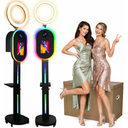 2-in-1 Photo Booth for iPad & DSLR Camera, Selfie Station Shell Stand with RGB Ring Light, Custom Logo Light Box and Honeycomb Box for Wedding Party Event Rental
