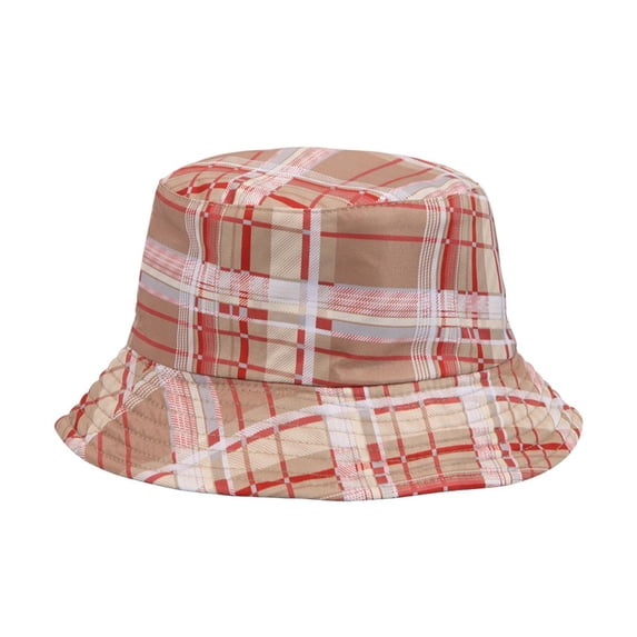 VONCOS 2 in 1 Plaid Bucket Hat Unisex Reversible Fisherman Sun Hat for Men Women Outdoor Travel Red,Size Free Size
