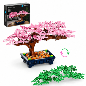 Bonsai Tree Building Blocks Set, Cherry Blossom & Green Artificial Bonsai Model, Home Office Decor, Gift for Adults, 1005 Pcs LEGO Compatible