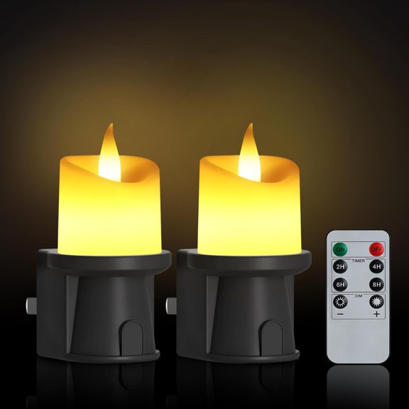 2-in-1 Plug in Night Light (2 Pack) - Dual Mode: Sensor & Remote Control - Modern Farmhouse Black Candle Wall Sconce for Industrial Decor, Hallway, Halloween (Black, 2 Pack)