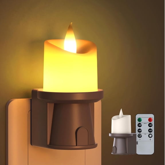 2-in-1 Plug in Night Light (1 Pack) -  Mode: Dusk to  Sensor OR Remote Timer - Dimmable Electric Candle Wall Sconce for  Decor (Bronze)