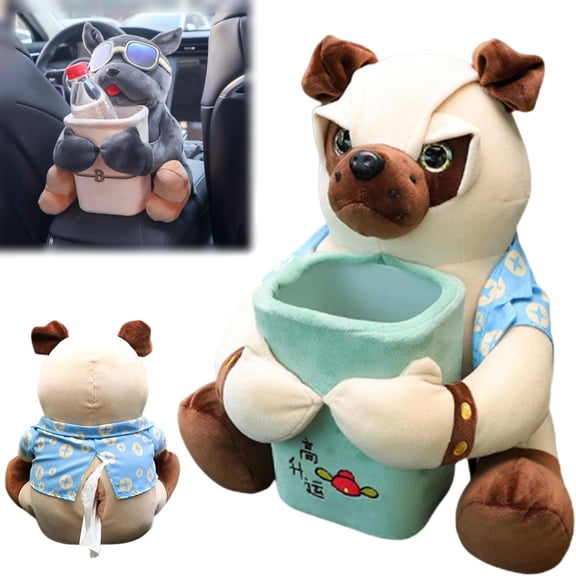 2-in-1 Plush Car Trash Can and Tissue Box, Cartoon Animal Design