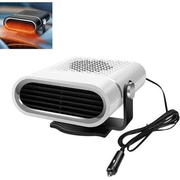 2-in-1 Portable Car Heater with 360° Rotation, 12V/24V Vehicle Defroster & Fan, Winter Car Heater for Truck Cab Camping Travel (White, 12V)
