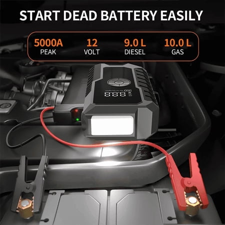 5000 Peak Amp Jump Starter with 150 PSI Compressor,Portable 12V Battery Booster, 8.0L Gas/6.0L Diesel Engine, LED Light, USB Port & Car Emergency Tool