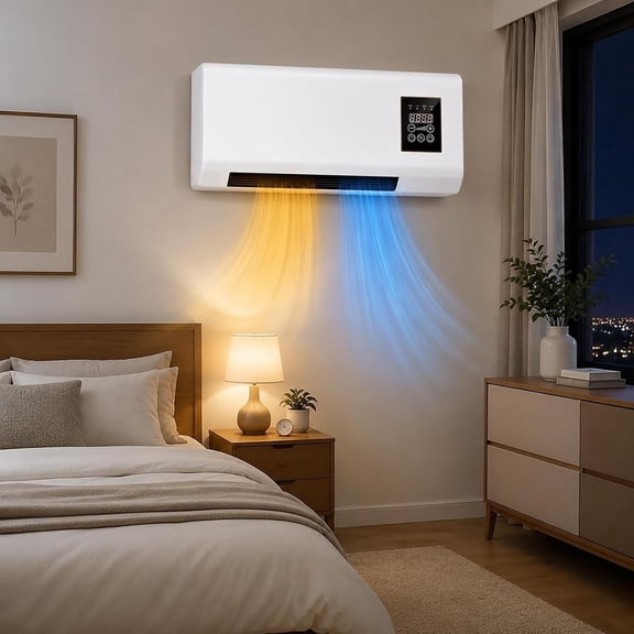 2-in-1 Portable Cooling and Heating System, Ductless Wall Mounted Air Conditioner Fan, Smart Mini AC Unit Heater Combo with Remote & Timer for Bathroom, Bedroom, Garage and RV, 110V(White)