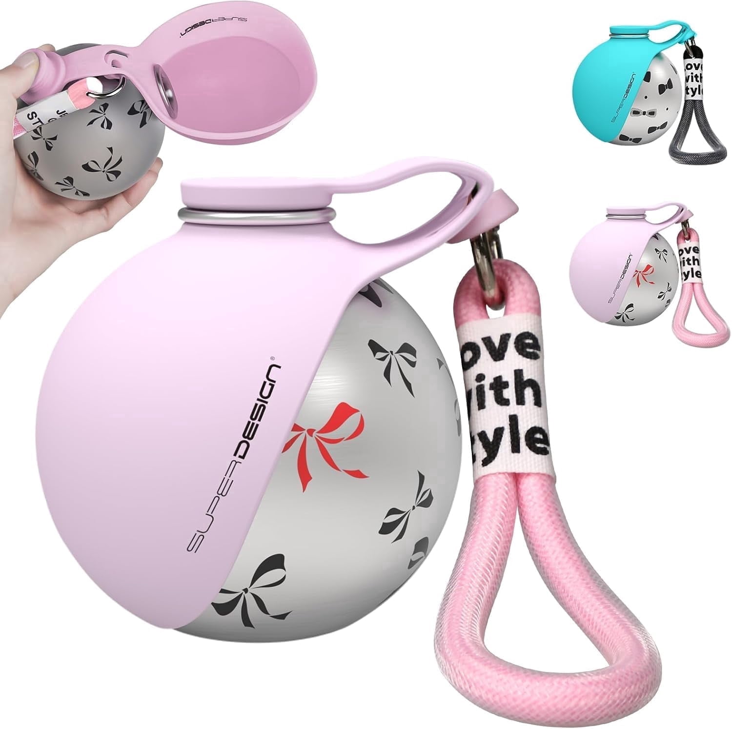 10Oz Stainless Steel 2-in-1 Portable Dog Water Bottle with Silicone Bowl, Leak-Proof Compact Travel Drink Container for Puppy Walking (Pink B)