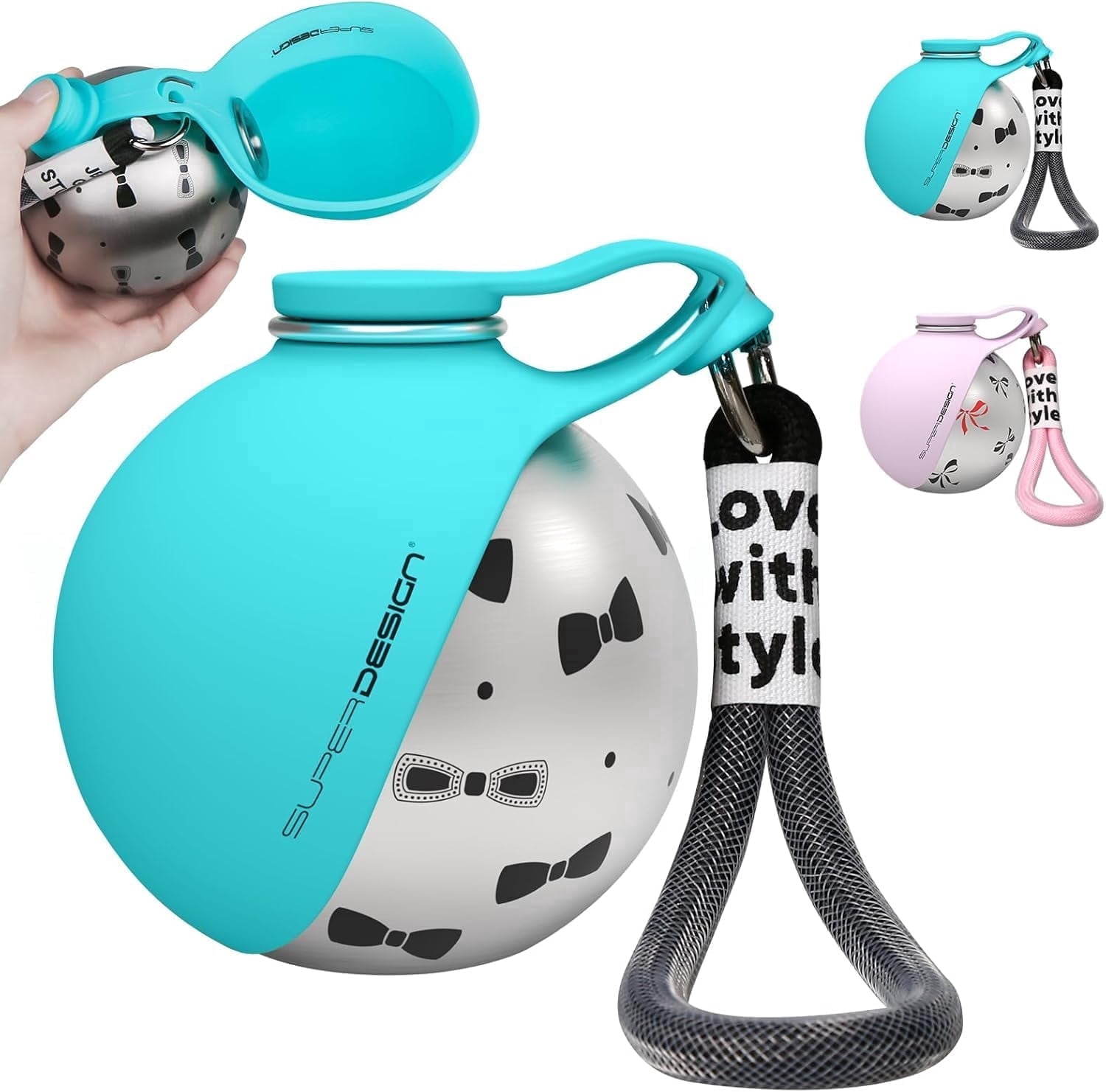 10Oz 2-in-1 Portable Leak-Proof Dog Water Dispenser with Silicone Bowl, Compact Squeeze Travel Feeder for Puppy Walking (blue)