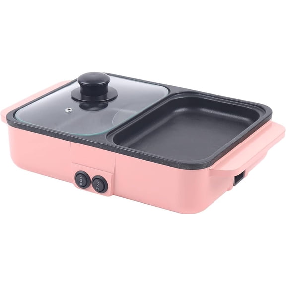 2 in 1 Portable Electric Hot Pot Barbecue Grill Non-Stick Teppanyaki Pan 110V Indoor Hotpot Grill Korean BBQ Combo ()