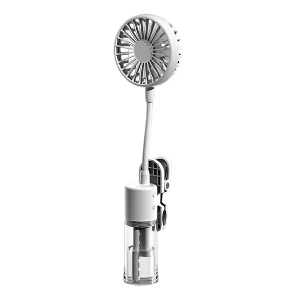 2-in-1 Portable Fan and Mist Humidifier，Rechargeable Handheld Clip-on Design，Quiet 4-Speed Airflow with Flexible Neck，Ideal for Home Outdoor Use and Summer Gifting,White