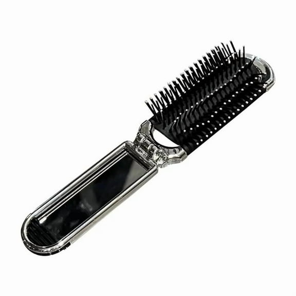 2-in-1 Portable Folding Comb & Mirror -  Air Cushion, Rhinestone Bling, Compact Travel Hair Brush & Makeup Tool