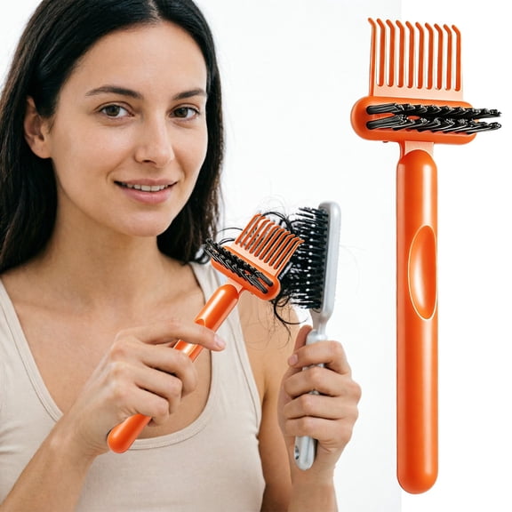2-in-1 Portable Hair Brush Cleaner, Dual Pick Bristles Comb Cleaning Rake, comb cleaner Efficient Hair Dust Remover, Portable Hairbrush Cleaning Tools Brush for Salon, Daily Hair Care Use, Orange