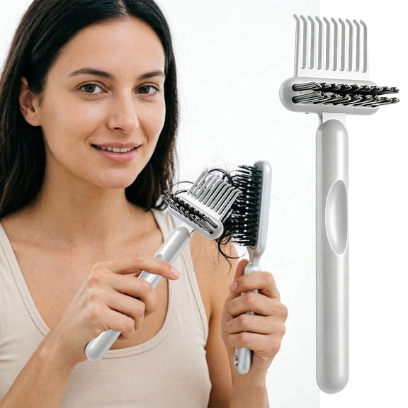 2-in-1 Portable Hair Brush Cleaner, Dual Pick Bristles Comb Cleaning Rake, comb cleaner Efficient Hair Dust Remover, Portable Hairbrush Cleaning Tools Brush for Salon, Daily Hair Care Use, Grey