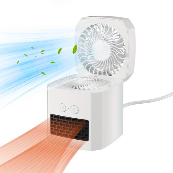 2-in-1 Portable Heating & Cooling Fan, Mini Desktop Heater & Foot Warmer, Fast Heat & Cool, All-Season for Home Office