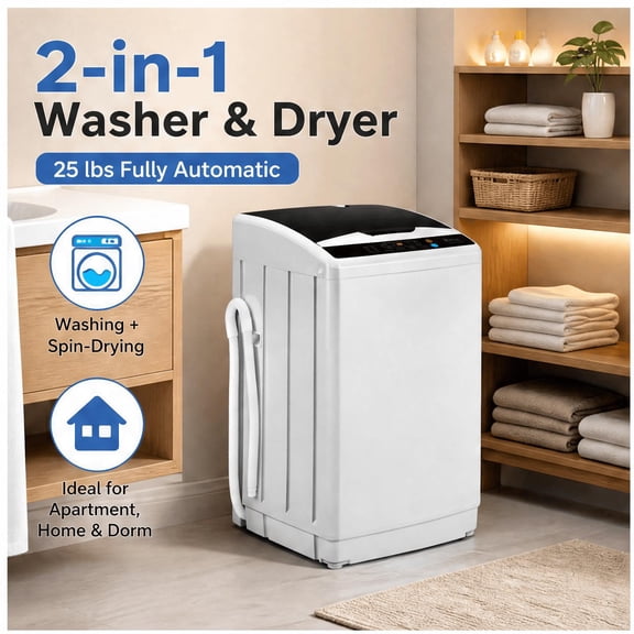 2-in-1 Portable Washer Dryer Combo, Top Load Built-in Drain Pump, 10 Wash Modes 8 Water Levels, Compact Laundry Machine for Apartments, RV, Camping & Small Homes