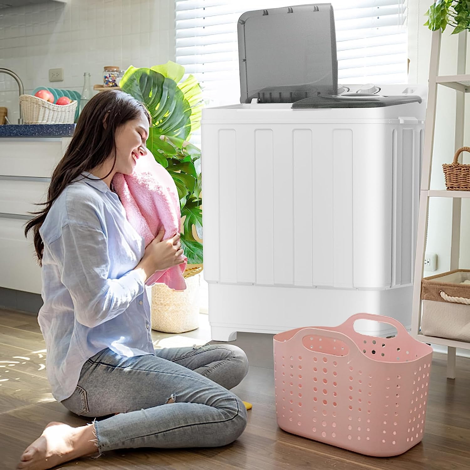 2in1 Portable Washing Machine, Linor 28lbs Capacity Twin Tub Compact