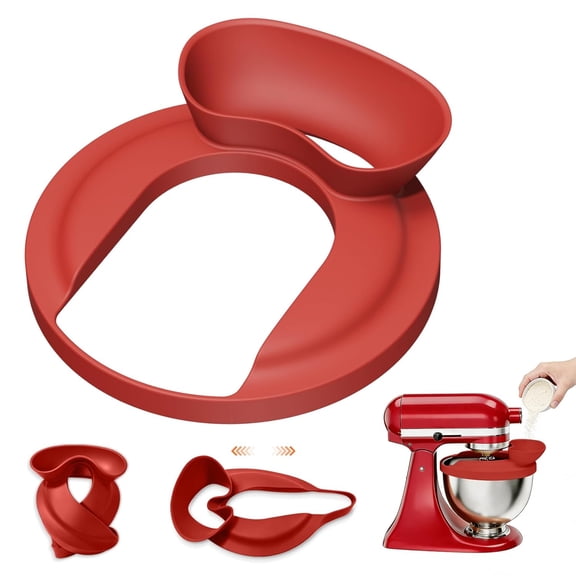 2-in-1 Pouring Shield & Funnel for KitchenAid Tilt Head 4.5-6QT Mixer Bowls, Silicone Splash Guard, Stand Mixer Accessory, Proof Pour Chute Design for Daily Baking Cooking Use(Red)