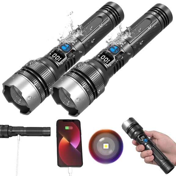 2-in-1 Power Bank Flashlight,2025 The Ultimate Survival Flashlight,High Lumens,Waterproof,LCD Digital Display,Super Bright, Zoomable & USB Rechargeable for Camping & Emergencies