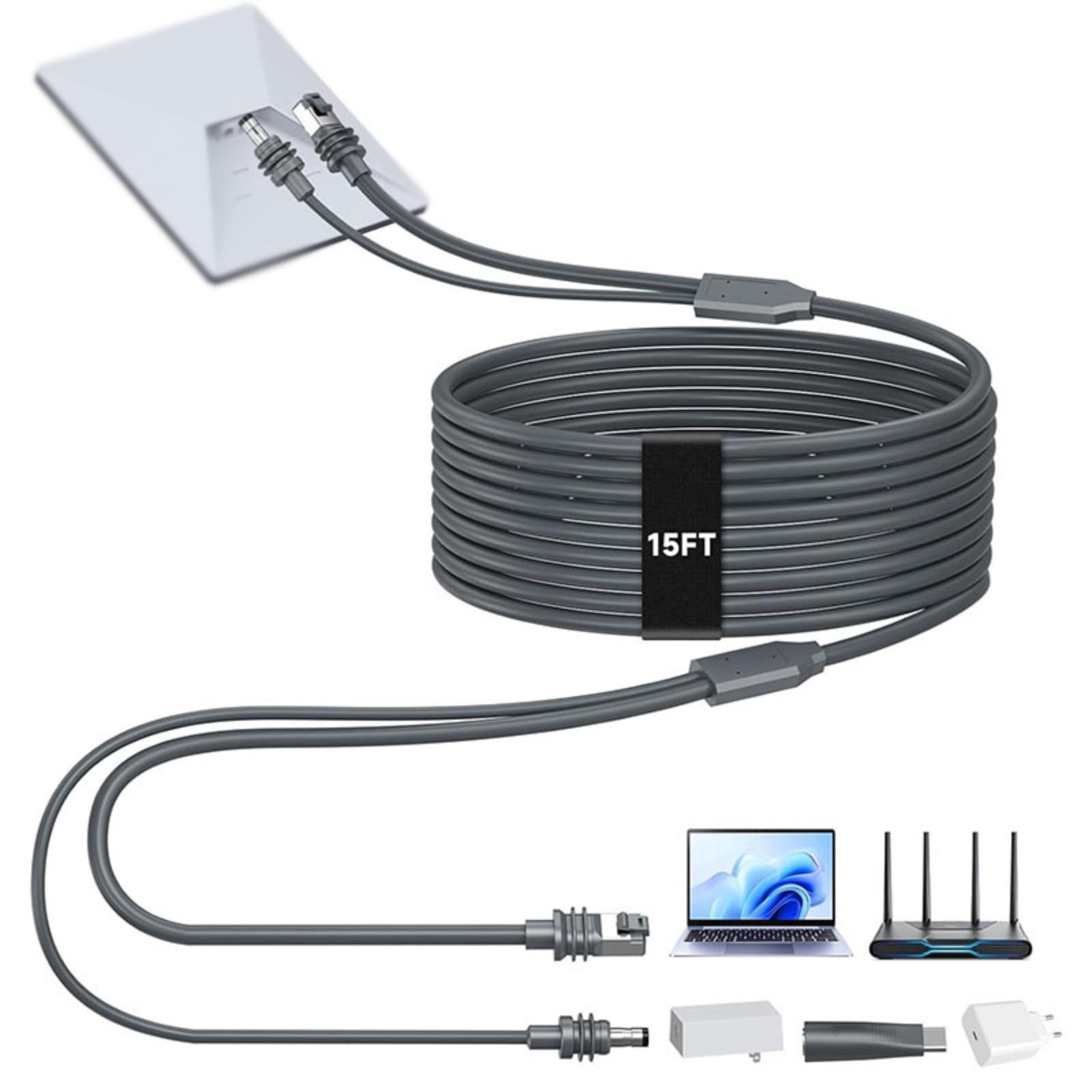 2-in-1 Power & Ethernet Cable Compatible with Starlink Mini, 5M DC & USB-C Input Combo Cable, Plug and Play Outdoor Network Cable
